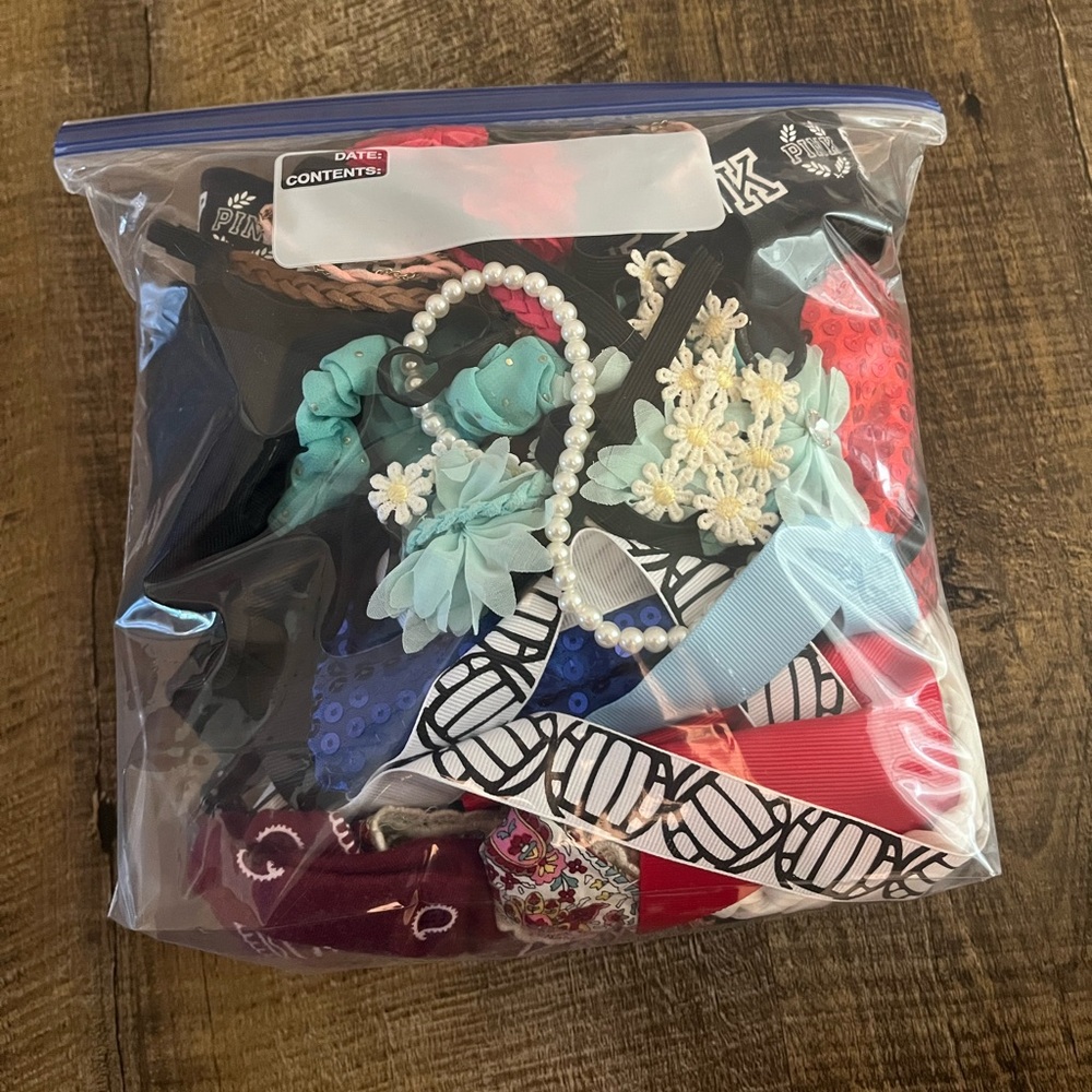 Bag of headbands, bows, and ribbons